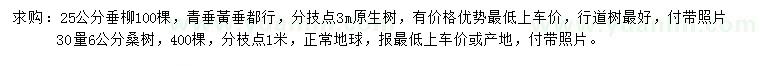 求購25公分垂柳、30量6公分桑樹