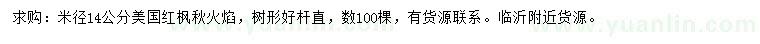 求購(gòu)米徑14公分美國(guó)紅楓秋火焰
