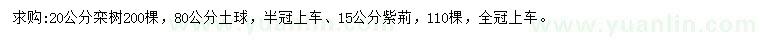 求購20公分欒樹、15公分紫荊