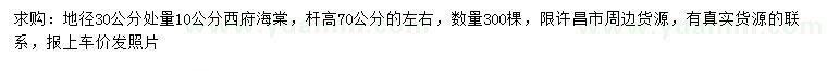 求購地徑30公分處量10公分西府海棠