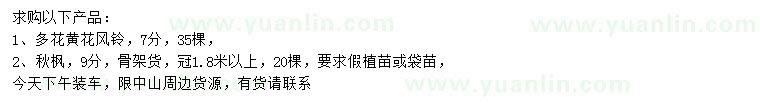 求購(gòu)7公分多花黃花風(fēng)鈴、9公分秋楓