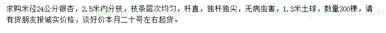求購米徑24公分銀杏