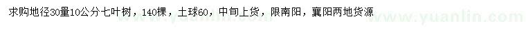 求購地徑30量10公分七葉樹