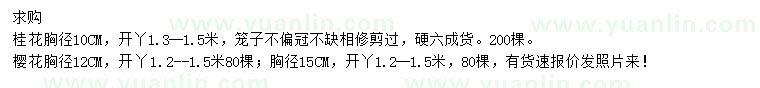 求購胸徑10公分桂花、胸徑12、15公分櫻花