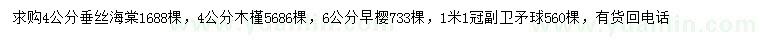 求購垂絲海棠、木槿、早櫻等