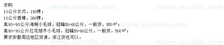 求購女貞、香樟、海桐球等