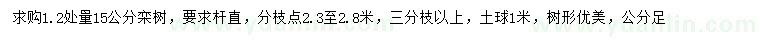 求購1.2處量15公分欒樹