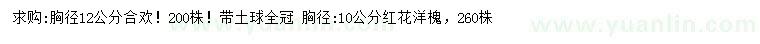 求購(gòu)胸徑12公分合歡、胸徑10公分紅花洋槐