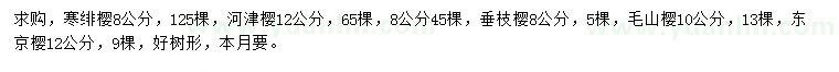 求購寒緋櫻、河津櫻、垂枝櫻等