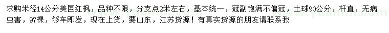 求購米徑14公分美國紅楓