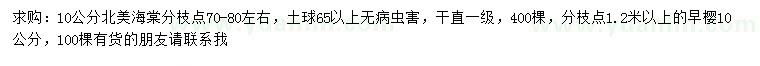 求購10公分北美海棠、早櫻