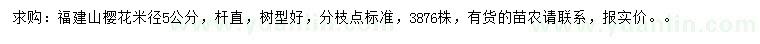 求購(gòu)米徑5公分福建山櫻花