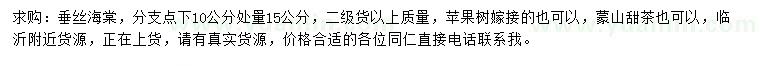 求購10量15公分垂絲海棠