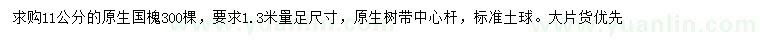求購(gòu)1.3米量11公分國(guó)槐