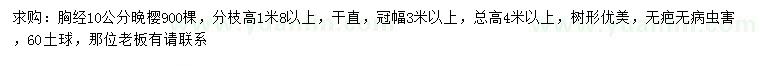 求購胸徑10公分晚櫻