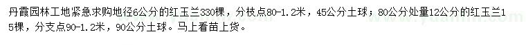 求購地徑6公分、80公分量12公分紅玉蘭