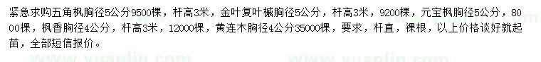 求購(gòu)五角楓、金葉復(fù)葉槭、元寶楓等
