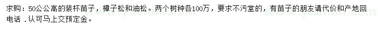 求購高50公公樟子松、油松
