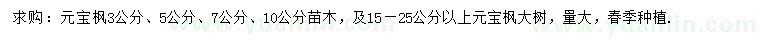 求購3、5、7、10公分元寶楓