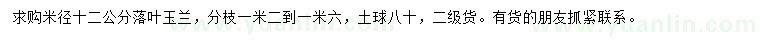 求購米徑12公分落葉玉蘭