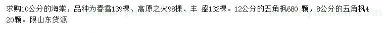 求購10公分海棠、8、12公分五角楓