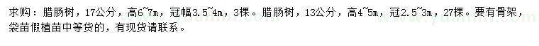 求購13、17公分臘腸樹