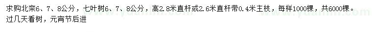 求購(gòu)6、7、8公分北欒、七葉樹