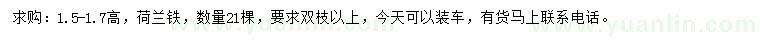 求購(gòu)高1.5-1.7米荷蘭鐵