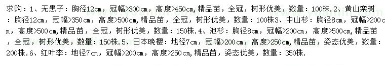 求購無患子、黃山欒樹、中山杉等