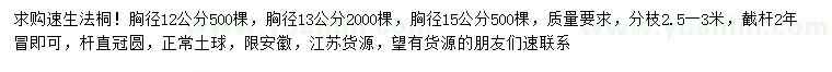 求購胸徑12、13、15公分速生法桐