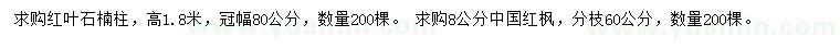求購(gòu)高1.8米紅葉石楠柱、8公分中國(guó)紅楓