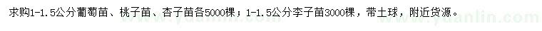 求購葡萄苗、桃子苗、杏子苗等