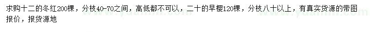 求購12公分冬紅、20公分早櫻