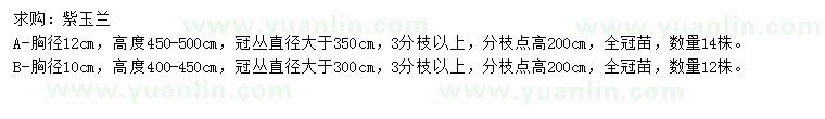 求購胸徑10、12公分紫玉蘭