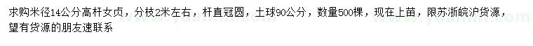 求購米徑14公分高桿女貞