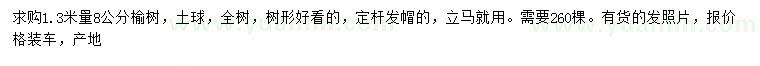 求購1.3米量8公分榆樹