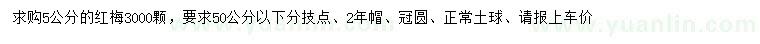 求購5公分的紅梅