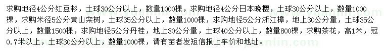 求購(gòu)紅豆杉、日本晚櫻、黃山欒等