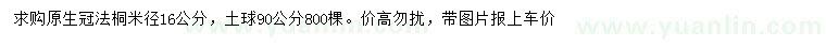 求購米徑16公分法桐
