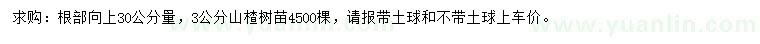 求購3公分山楂樹
