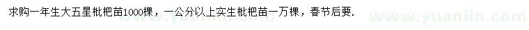 求購(gòu)大五星枇杷苗、1公分以上枇杷苗