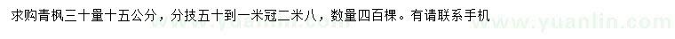 求購30公分量15公分青楓