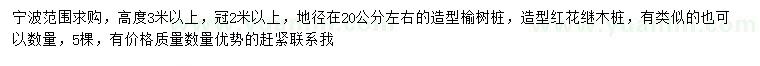 求購地徑20公分左右造型榆樹樁、造型紅花繼木樁