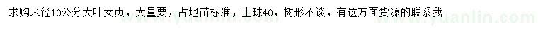 求購米徑10公分大葉女貞