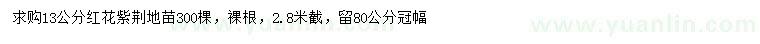 求購13公分紅花紫荊地苗