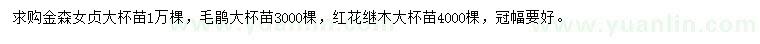 求購金森女貞、毛鵑、紅花繼木