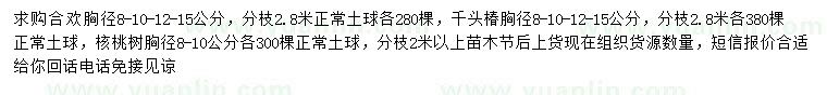 求購合歡、千頭椿、核桃樹