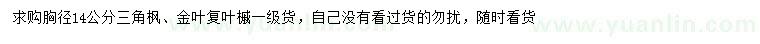 求購胸徑14公分三角楓、金葉復(fù)葉槭