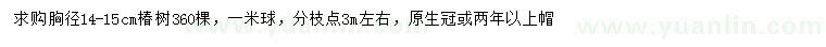 求購胸徑14-15公分椿樹