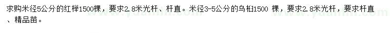 求購米徑5公分紅櫸、3-5公分烏桕